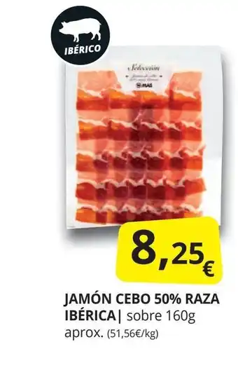 Supermercados MAS Jamón cebo 50% raza ibérica oferta