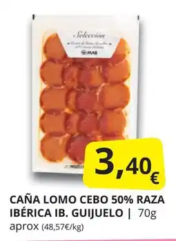 Supermercados MAS Caña lomo cebo 50% raza ibérica ib. guijuelo oferta