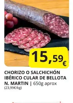 Supermercados MAS Chorizo o salchichón ibérico cular de bellota n. martin oferta