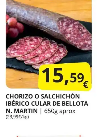 Supermercados MAS Chorizo o salchichón ibérico cular de bellota n. martin oferta