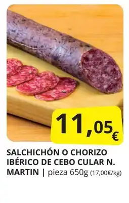 Supermercados MAS Salchichón o chorizo ibérico de cebo cular n. martin oferta