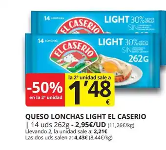 Supermercados MAS EL CASERIO Queso lonchas light oferta