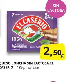 Supermercados MAS EL CASERIO Queso loncha sin lactosa oferta