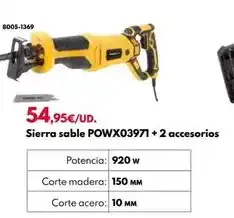 BricoCentro Sierra sable powx03971 + 2 accesorios oferta