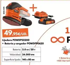 BricoCentro Lijadora powdp50200 + batería y cargador powdp90620 oferta