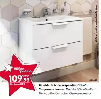 BricoCentro Mueble de baño suspendido one: 2 cajones + lavabo oferta