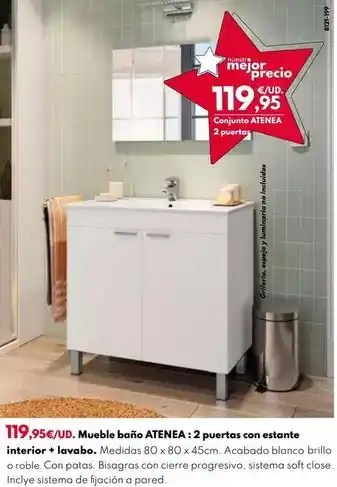 BricoCentro Mueble baño atenea: 2 puertas con estante interior + lavabo oferta