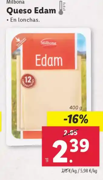 Lidl MILBONA Queso Edam oferta