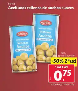 Lidl BARESA Aceitunas rellenas de anchoa suaves oferta