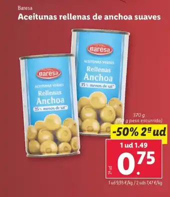 Lidl BARESA Aceitunas rellenas de anchoa suaves oferta