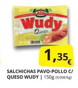 Supermercados MAS WUDY Salchichas pavo-pollo c/ queso oferta