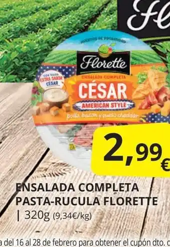 Supermercados MAS FLORETTE Ensalada completa pasta-rucula oferta