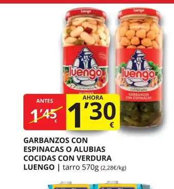 Supermercados MAS LUENGO Garbanzos con espinacas o alubias cocidas con verdura oferta