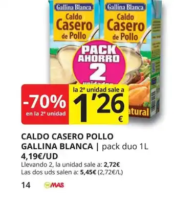 Supermercados MAS GALLINA BLANCA Caldo casero pollo oferta