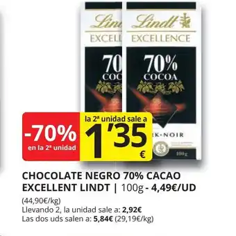 Supermercados MAS LINDT Chocolate negro 70% cacao excellent oferta