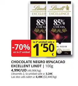 Supermercados MAS LINDT Chocolate negro 85%cacao excellent oferta