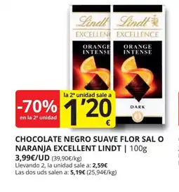 Supermercados MAS LINDT Chocolate negro suave flor sal o naranja excellent oferta