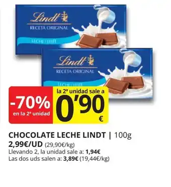 Supermercados MAS LINDT Chocolate leche oferta