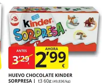 Supermercados MAS Huevo chocolate kinder sorpresa oferta