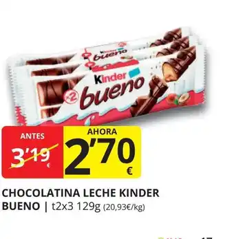 Supermercados MAS Chocolatina leche kinder bueno oferta