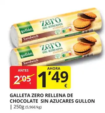 Supermercados MAS GULLON Galleta zero rellena de chocolate sin azucares oferta