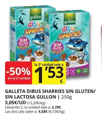 Supermercados MAS GULLON Galleta dibus sharkies sin gluten/ sin lactosa oferta