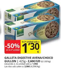 Supermercados MAS GULLON Galleta digestive avena/choco oferta