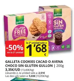 Supermercados MAS GULLON cookies cacao o avena choco sin gluten oferta