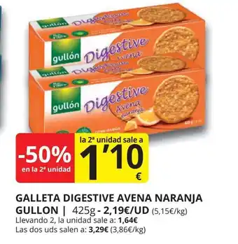 Supermercados MAS GULLON Galleta digestive avena naranja oferta