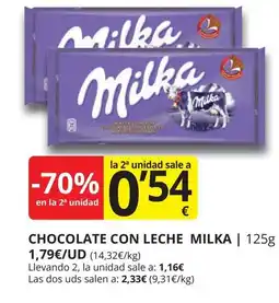 Supermercados MAS MILKA Chocolate con leche oferta