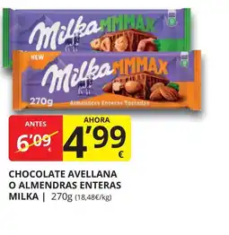 Supermercados MAS MILKA Chocolate avellana o almendras enteras oferta