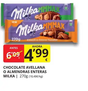 Supermercados MAS MILKA Chocolate avellana o almendras enteras oferta