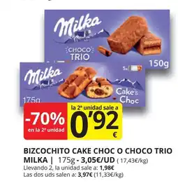 Supermercados MAS MILKA Bizcochito cake choc o choco trio oferta