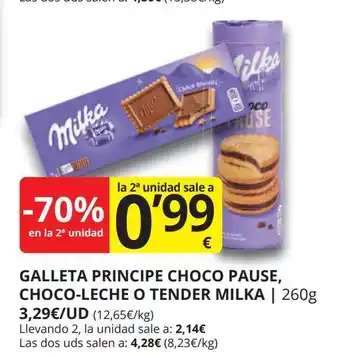 Supermercados MAS MILKA Galleta principe choco pause, choco-leche o tender oferta