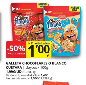 Supermercados MAS CUETARA Galleta chocoflakes o blanco oferta