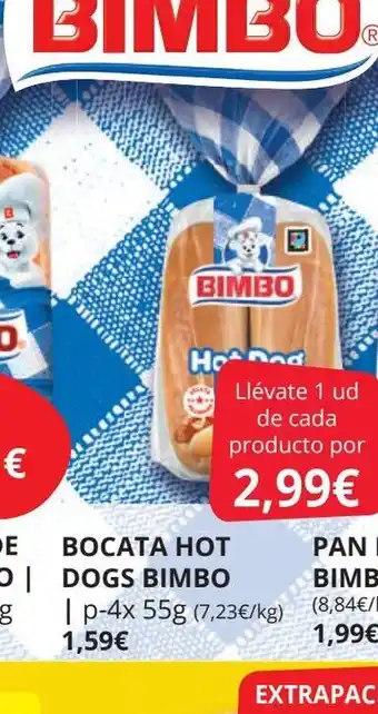 Supermercados MAS BIMBO Bocata hot dogs oferta