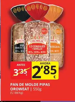 Supermercados MAS OROWEAT Pan de molde pipas oferta