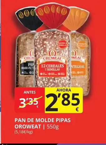 Supermercados MAS OROWEAT Pan de molde pipas oferta