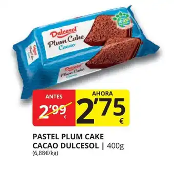 Supermercados MAS DULCESOL Pastel plum cake cacao oferta