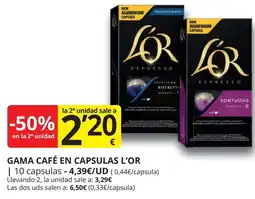 Supermercados MAS L'OR Gama café en capsulas oferta