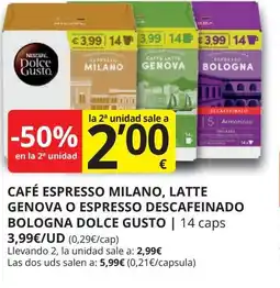 Supermercados MAS DOLCE GUSTO Café espresso milano, latte genova o espresso descafeinado bologna oferta