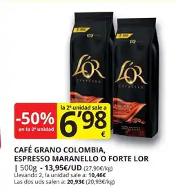 Supermercados MAS LOR Café grano colombia, espresso maranello o forte oferta