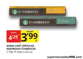 Supermercados MAS STARBUCKS Gama café cápsulas nespresso oferta