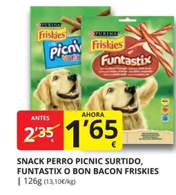 Supermercados MAS FRISKIES Snack perro picnic surtido, funtastix o bon bacon oferta