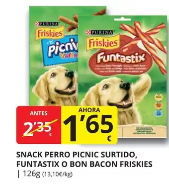 Supermercados MAS FRISKIES Snack perro picnic surtido, funtastix o bon bacon oferta