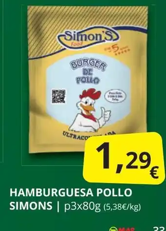 Supermercados MAS SIMONS Hamburguesa pollo oferta