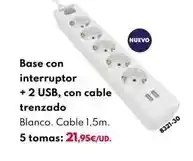 BricoCentro Base con interruptor + 2 usb, con cable trenzado oferta