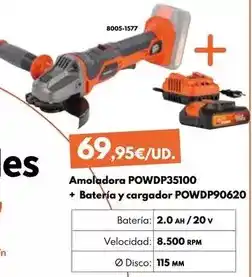 BricoCentro Amoladora powdp35100 + batería y cargador powdp90620 oferta