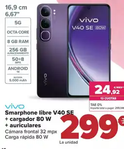 Carrefour VIVO Smarphone libre V40 SE + cargador 80 W + auriculares oferta