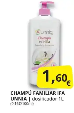 Supermercados MAS IFA UNNIA Champú familiar oferta